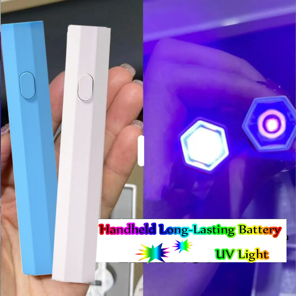 1Pcs Handheld Long-Lasting Battery UV Light With Convex Lens large lamp Bead 8-Sides Mini White/Blue/Nude Manicure Light &*&