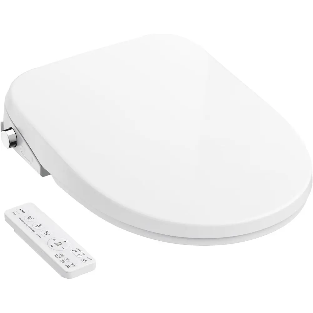 

Elongated Electric Smart Toilet Seat with Heated Seat, Warm Water, Dryer, Multi-Clean Options, Remote Control, Self-Cleaning Noz