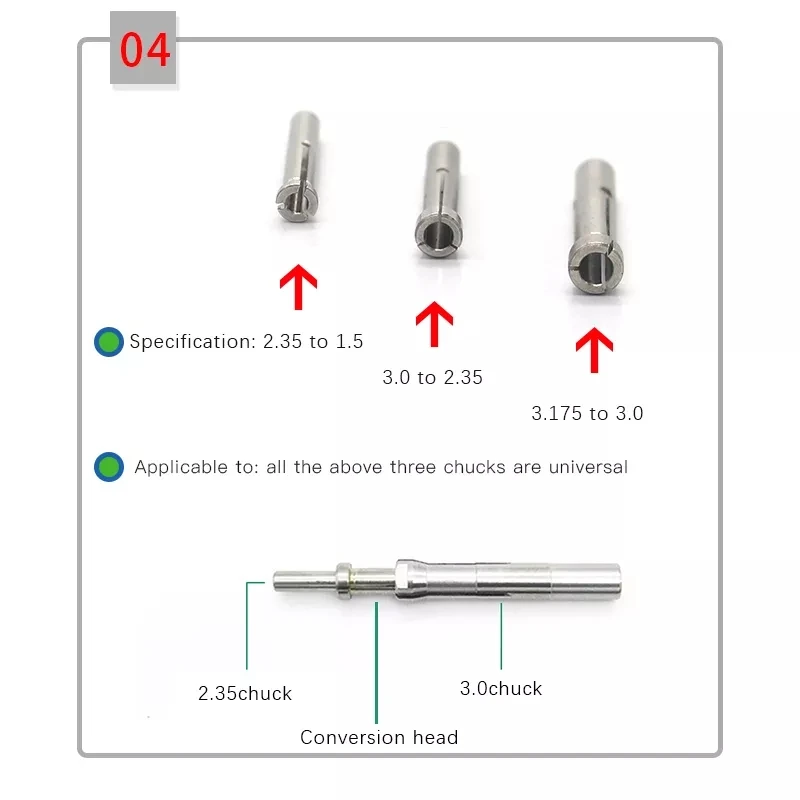 1 pieza de mano de pulido de micromotor STRONGDRILL 2,35mm 3,0mm 3.175mm portabrocas para fuerte portabrocas de doble bloqueo