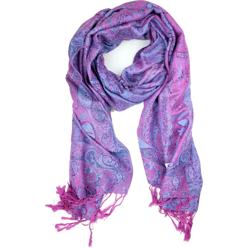 

Plum Feathers Tapestry Ethnic Paisley Pattern Shawl Scarf, Womens Shawl Wrap with Fringes