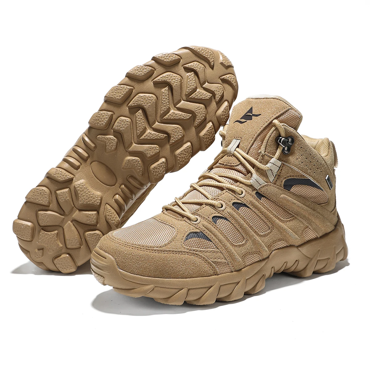Men Ankle Desert Tactical Boots, Outdoor Hiking Motorcycle Work Safety Shoes, Plus Size 40-46