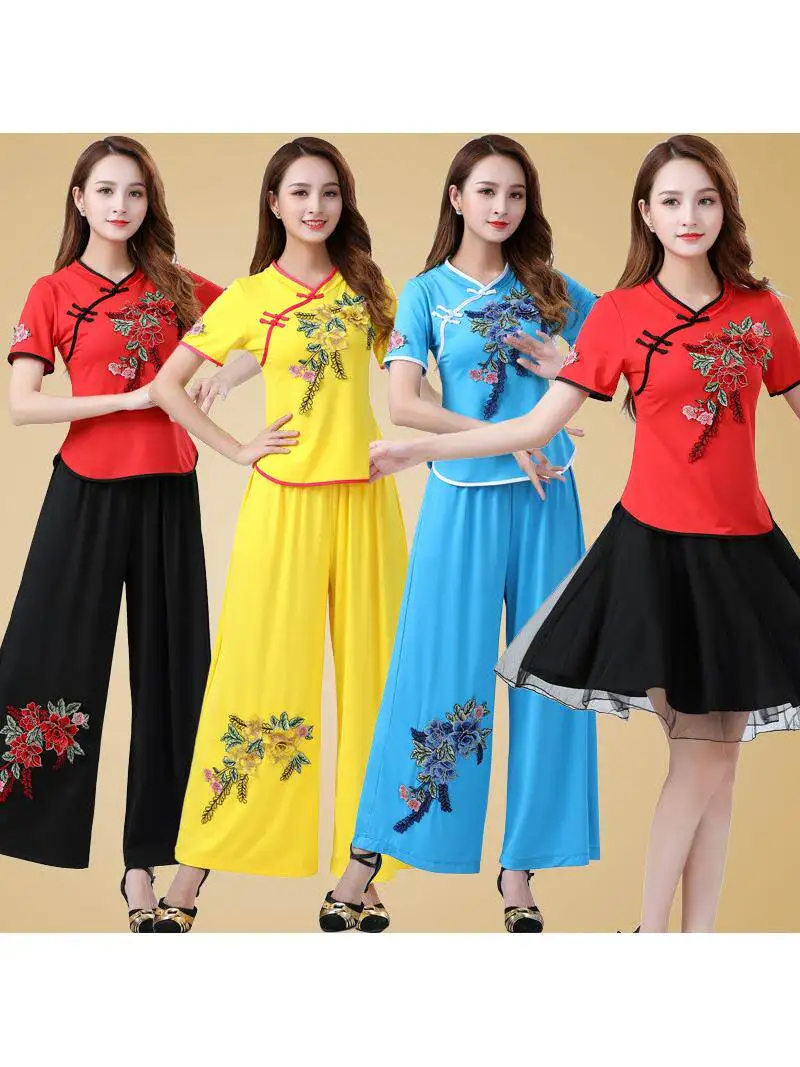 new-2026-women's-square-dance-fitness-outfit-embroidered-ethnic-team-performance-yangge-costume-set-milk-silk-two-piece-suit