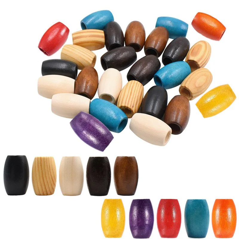 

50pcs Large Wooden Spacer Hair Beads Dreadlock Beads Natural Tube Beads with 10mm Hole for Loc Jewelry Dreadlock