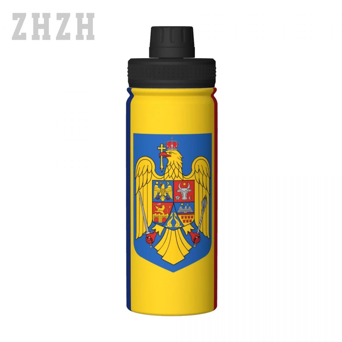 Unisex Sports Water Thermos Bottle Romania Flag Romanian Emblem 304 Stainless Steel Double-layer Insulation Cold And Hot Travel