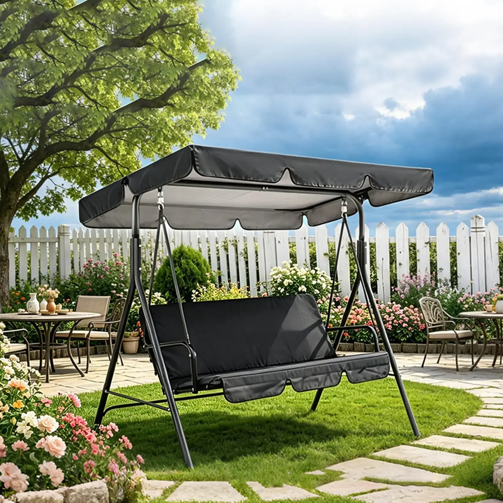 Outdoor Swing Canopy 3 Seater Chair Top Cover Canopy UV Sun Water Proof for Patio Yard Seat Hammock Canopy Dustproof Cover
