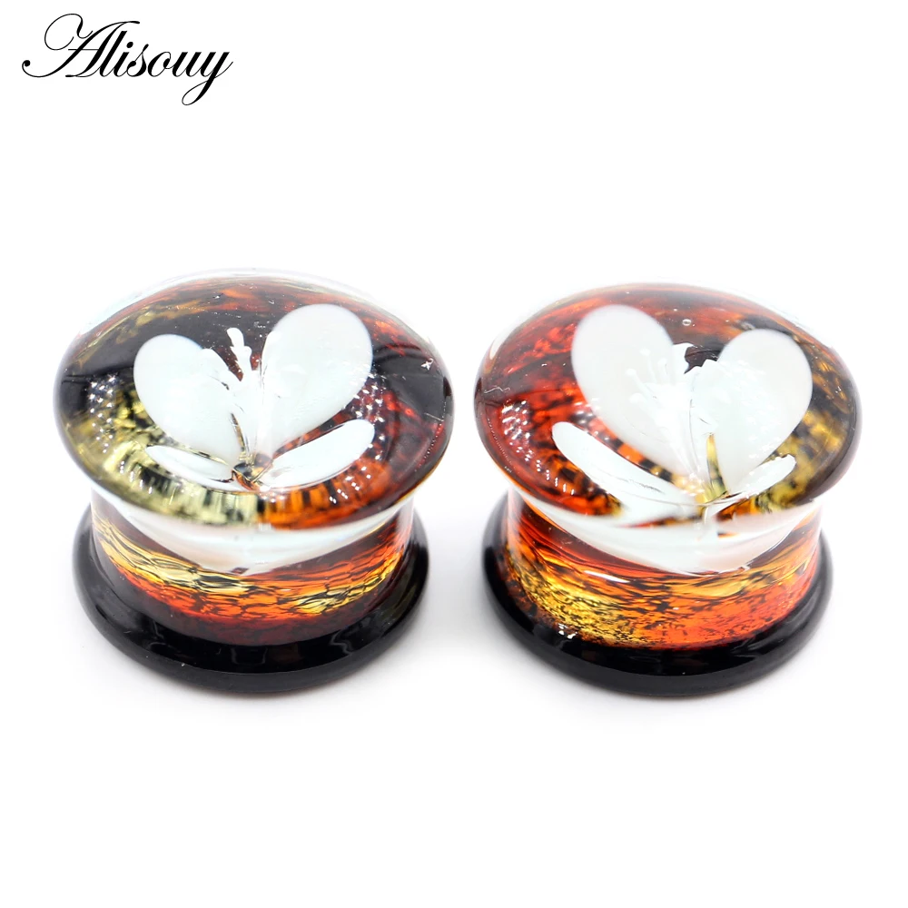 Alisouy 1PC 8-25mm przezroczysty okrągły szklany kwiat tunele do uszu wtyczka tunelowa Flesh nosze Expander kolczyki Piercing biżuteria do ciała — zdjęcie 5
