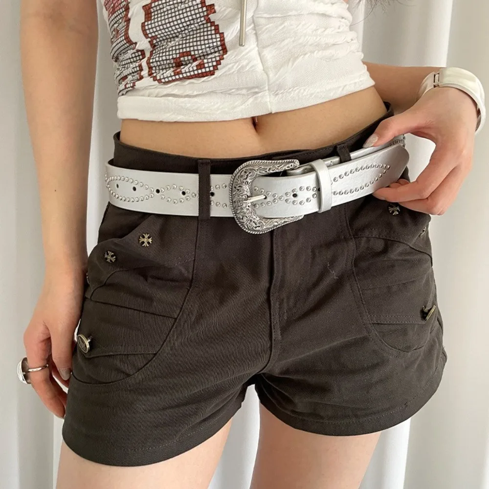 الرجعية حجر الراين حزام المرأة بولي Leather الجلود العرقية نمط برشام حزام الخصر القوطية حزام فستان حزام البنطال الجينز يوميا #3