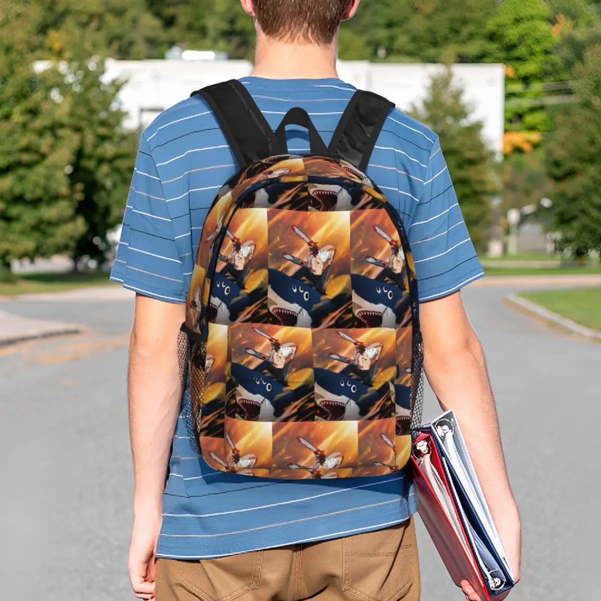 Shark And Denji Chainsaw Man Anime Backpack Student Boys Girls BookBag Men Women School Bag Computer Shoulder Bags