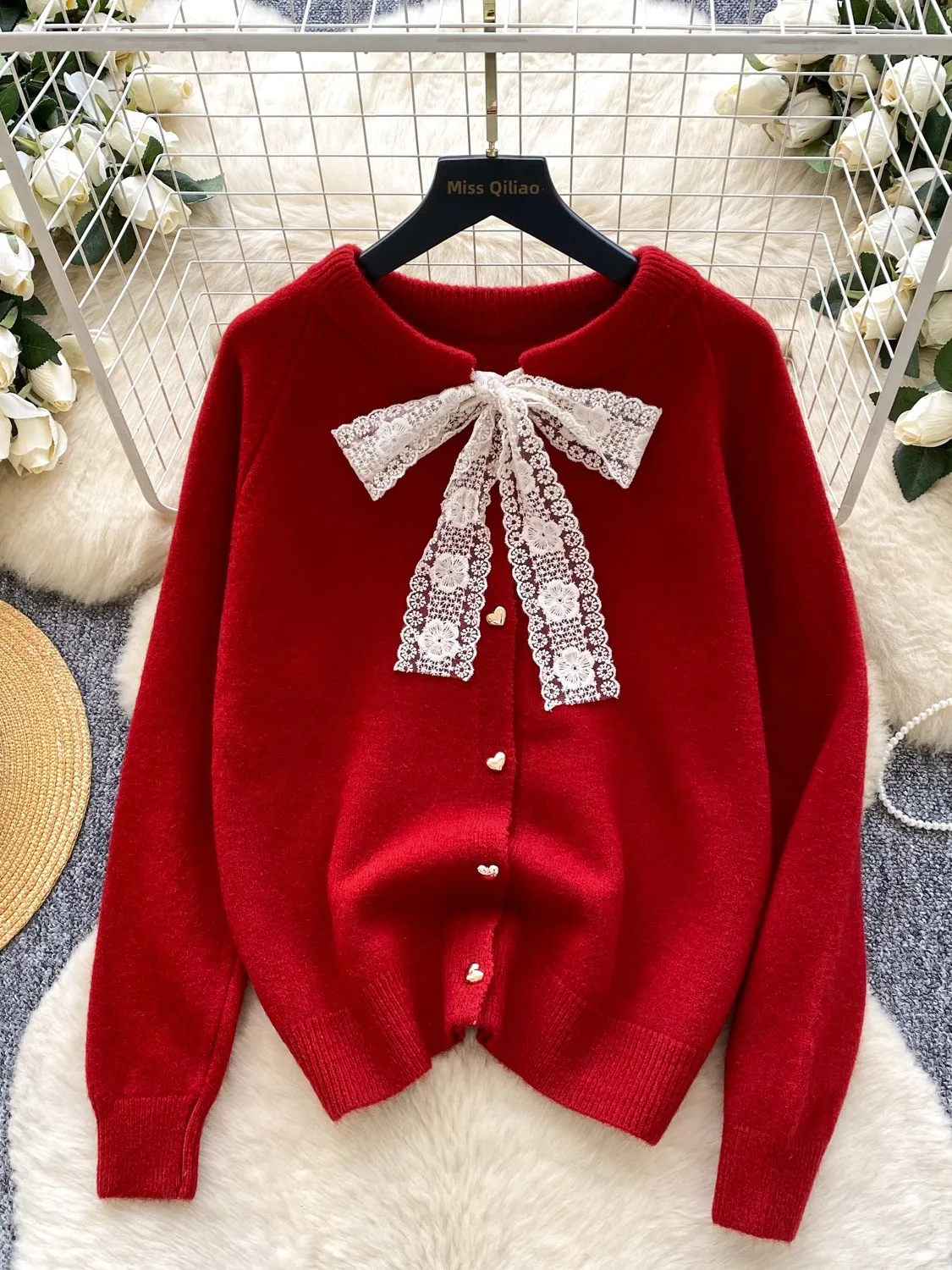 

Женский вязаный кардиган Ele Lace Knot с длинными рукавами и круглым вырезом, осенне-зимний, универсальный, комфортный крой