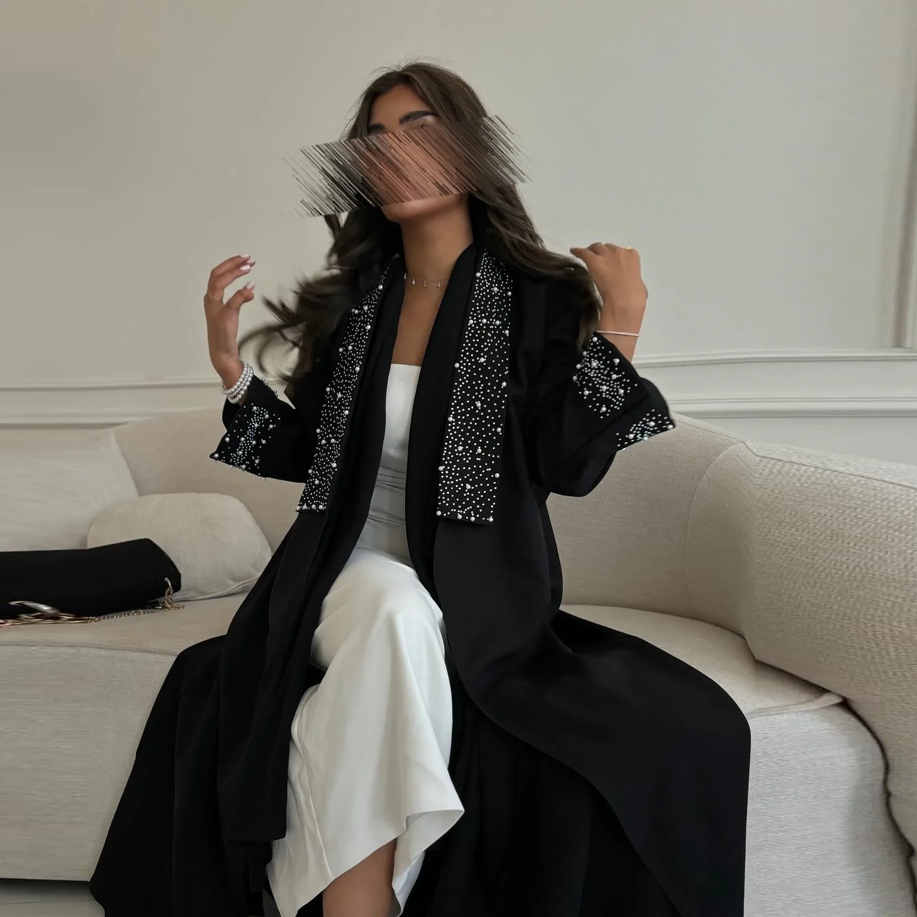 

Fashion Middle Eastern Robe Muslim Women Hot Diamond Abaya Dubai Cardigan Robe Abaya Open Loose Cardigan