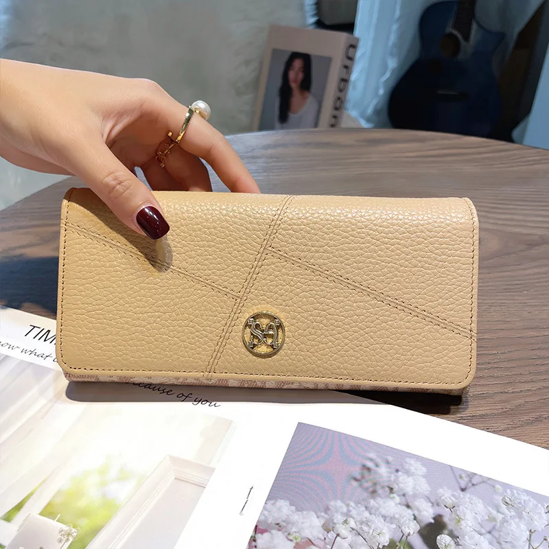 Genuine Leather for Lady New Fashion Long Purse for Women Large Capacity RFID Credit Cards Holder Card Organizer Phone