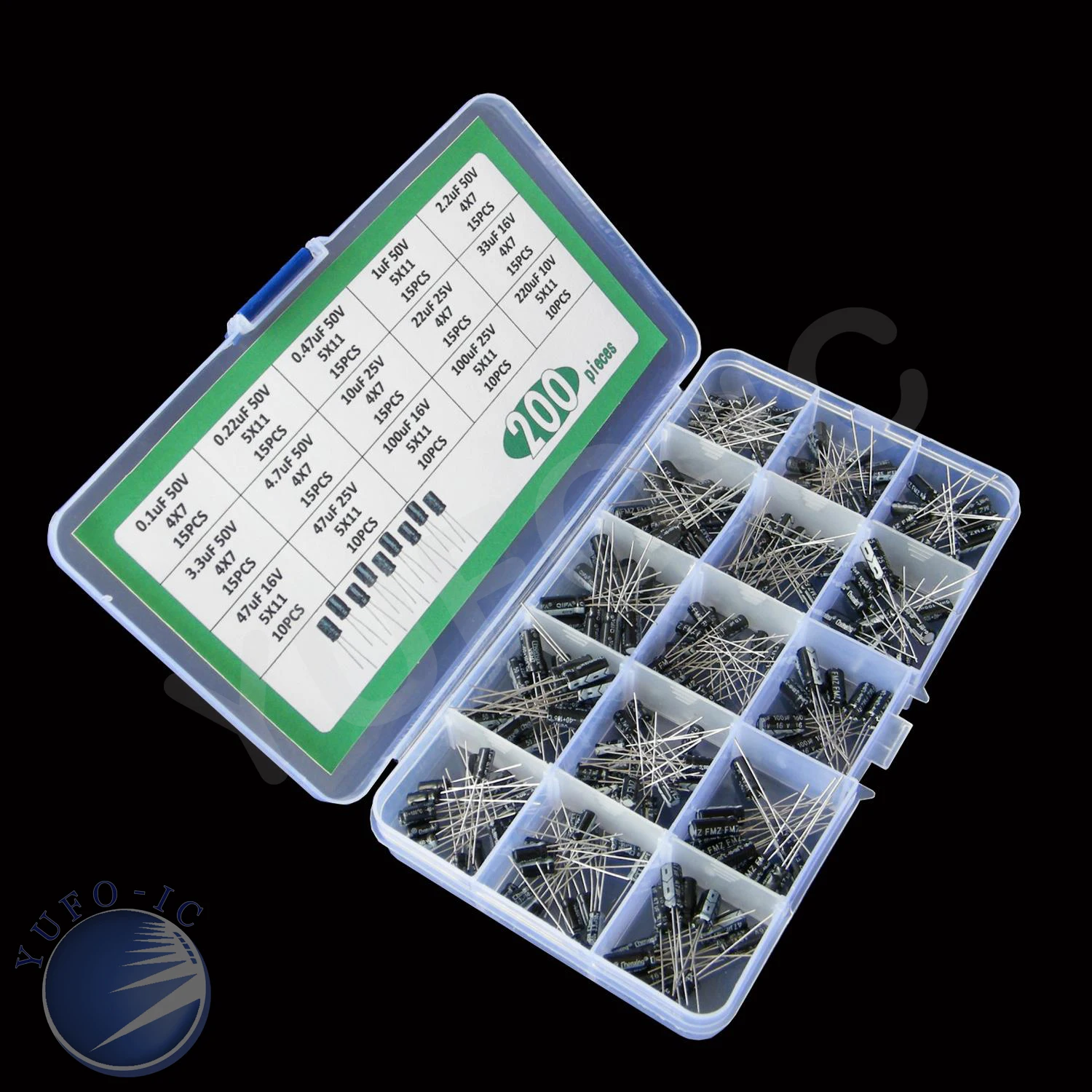 15Values Aluminum Electrolytic Capacitor Kit Mix 0.1uf 0.22uf 0.47uf 1uf 2.2uf 3.3uf 4.7uf 10 22 33 47 100 220uf 50v 25v 16V 10V