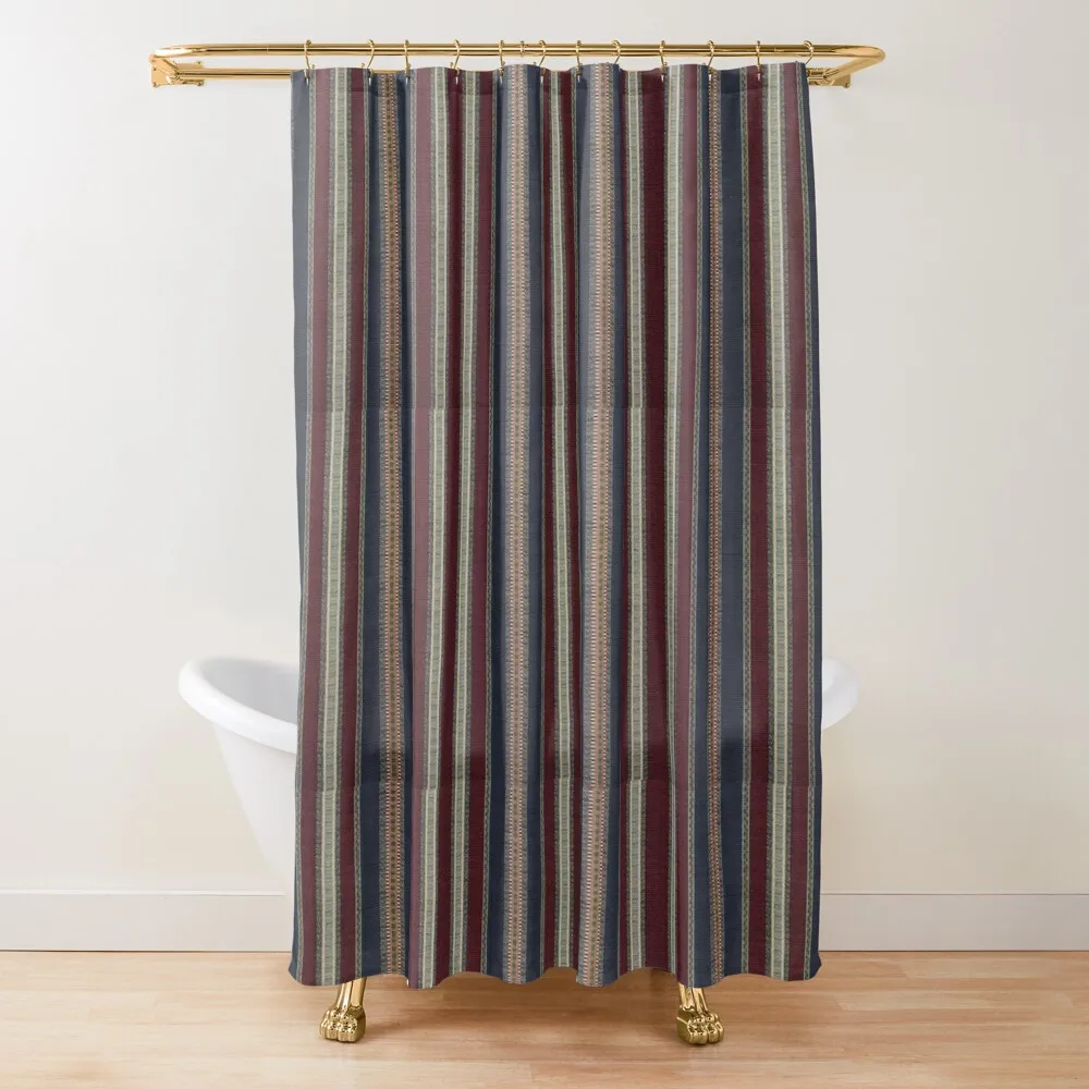

Navy Stripe Burgundy and Dark Blue Country Tapestry Shower Curtain Luxury Bathroom Washable Waterproof Fabric Shower Curtain