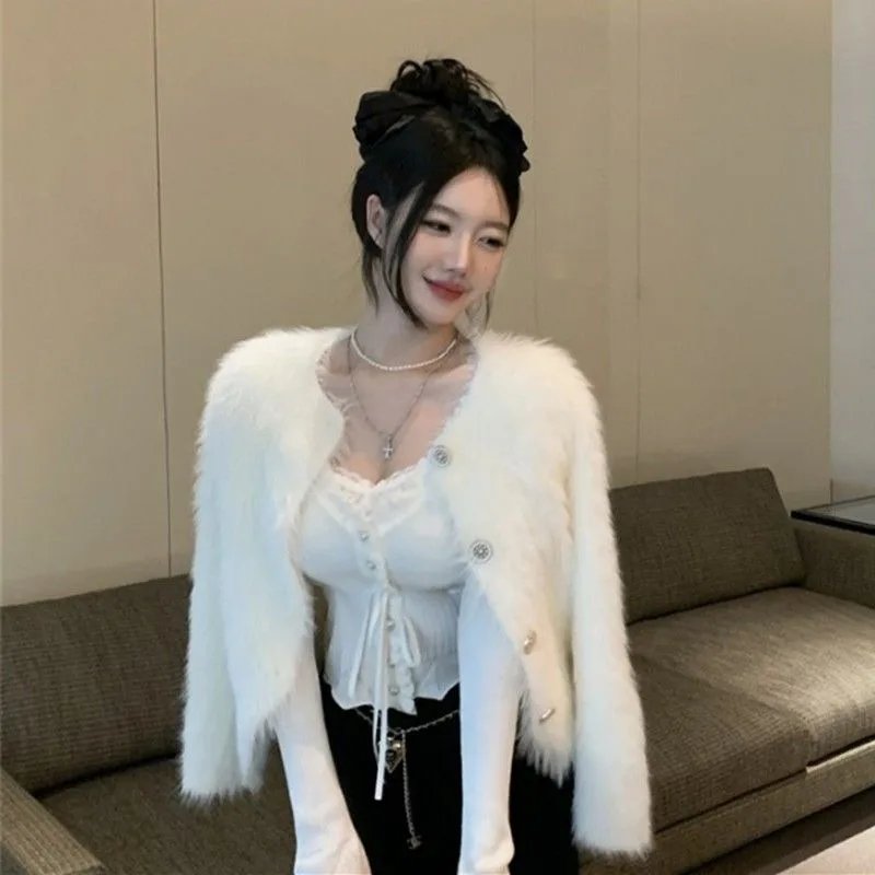 Imitation Mink Fleece Knitted Coat Small Fragrant Sweater Women Autumn and Winter Coat Women Korean Imitation Fur Cardigan