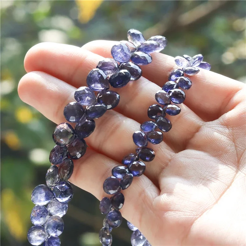 Natural Stone 7A Cordierite Flat Drop Faceted Beads For Jewelry Making Diy Bracelet