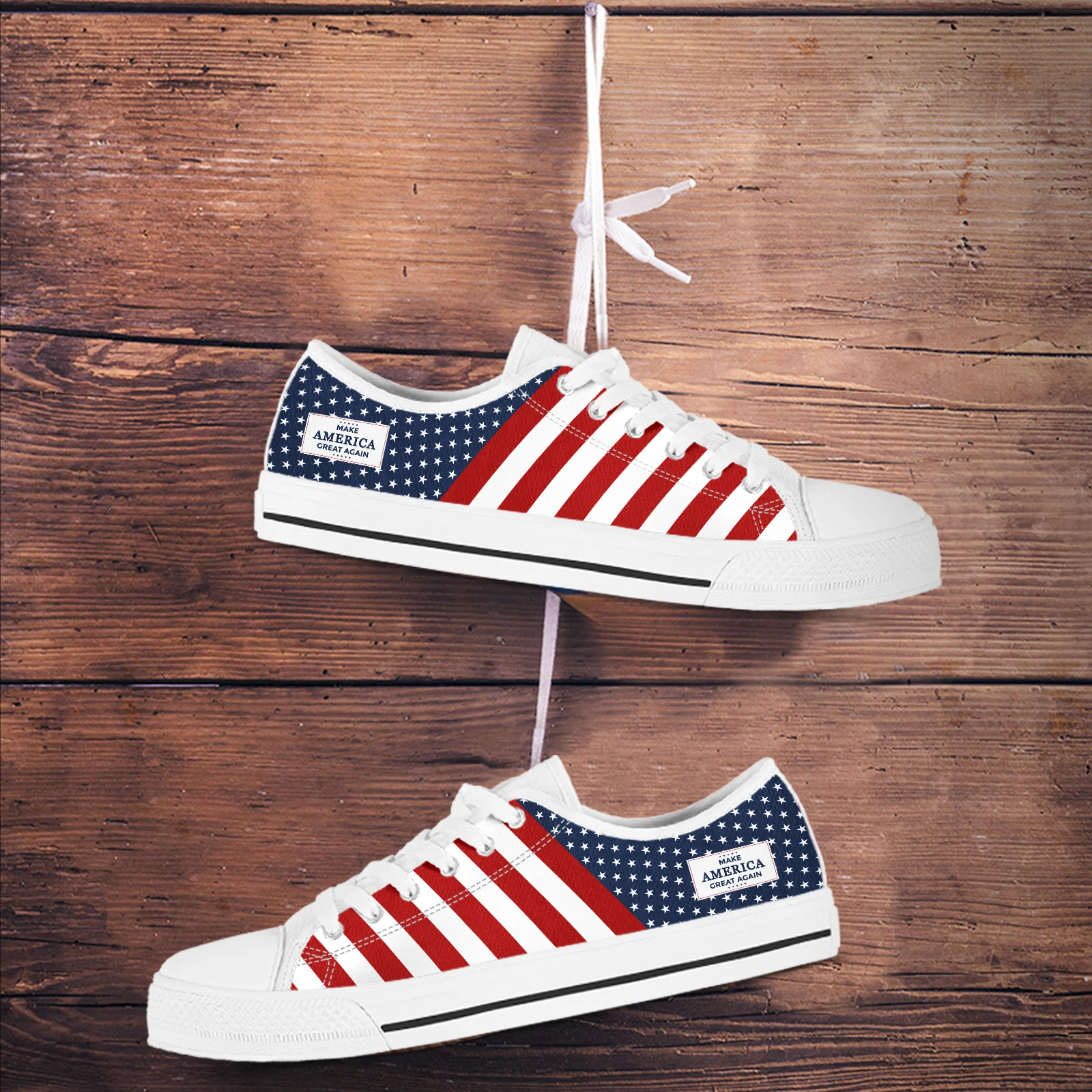 American Flag MAGA Fourth Of July Women Summer Canvas Vulcanized Shoes Casual Flats Plus Size 45/46