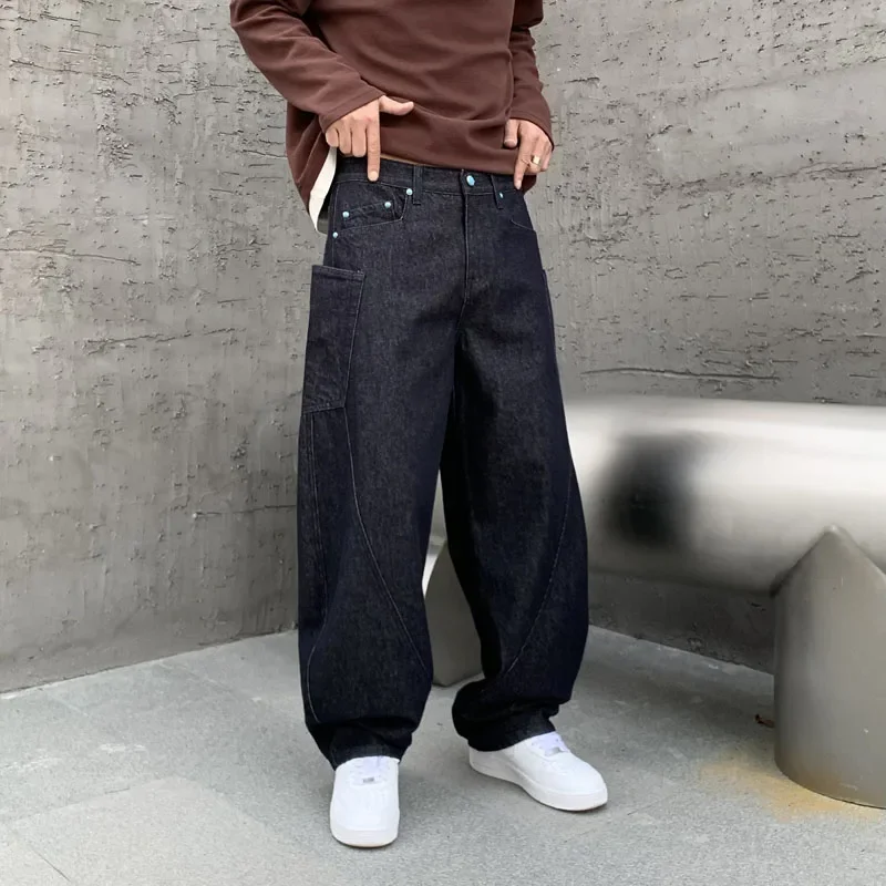 Men Denim Streetwear Fashion Brand Hip Hop Loose Casual Wide Leg Cargo Harem Jeans Pant Cityboy Y2k Baggy Jeans Trousers