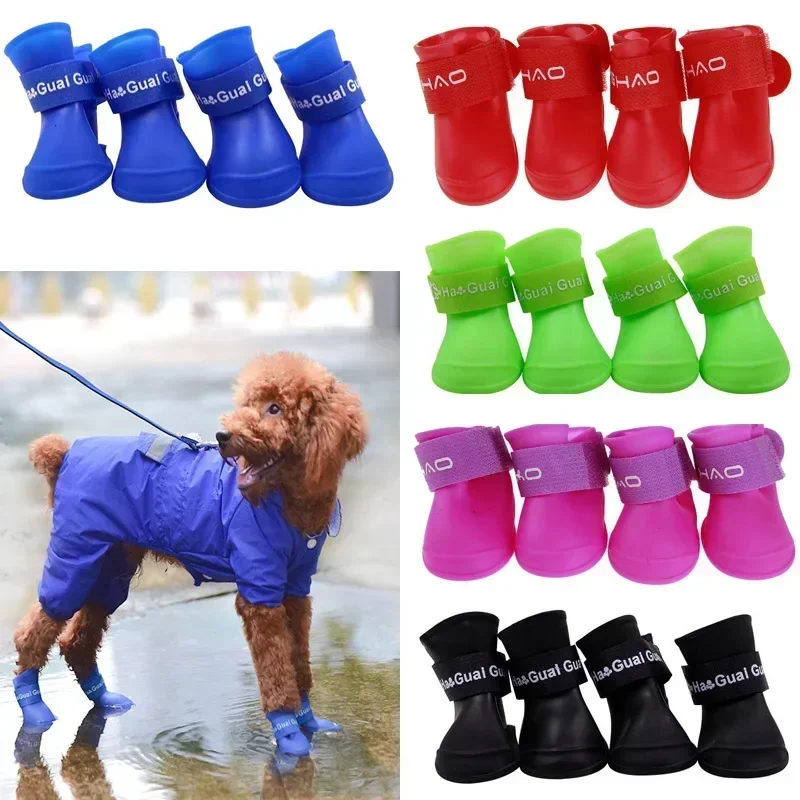 Pet WaterProof Rainshoe 4Pcs Anti-slip Rubber Boot For Small Medium Large Dogs Cats Outdoor Shoe Dog Ankle Boots