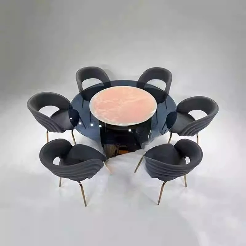 Household tempered glass round dining table high-end light luxury dining table small apartment with turntable dining table