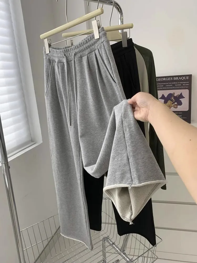 Harajuku Sle Loose Wide-Leg Casual Sweatpants Women Autumn and Winter New Curling Drape Mopping Pants Drawstring