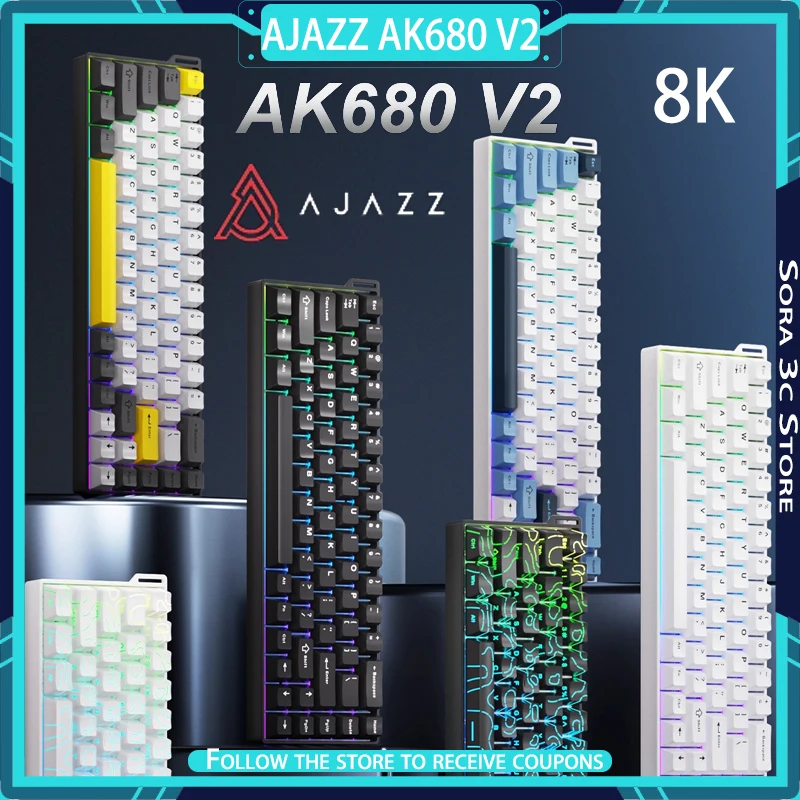 AJAZZ AK680 V2 Gaming Keyboard Magnetic Switch 8k Return Rate Aluminum Alloy Positioning Plate Computer Keyboard Gamer Accessory