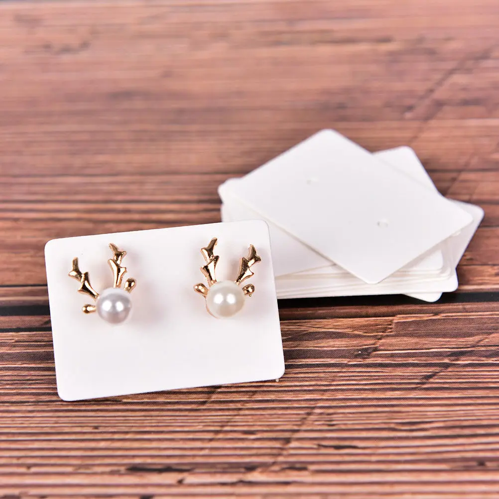 ABQR 100 قطعة أقراط أذن فارغة علامة ورقة عرض بطاقة معلقة مجوهرات بيضاء