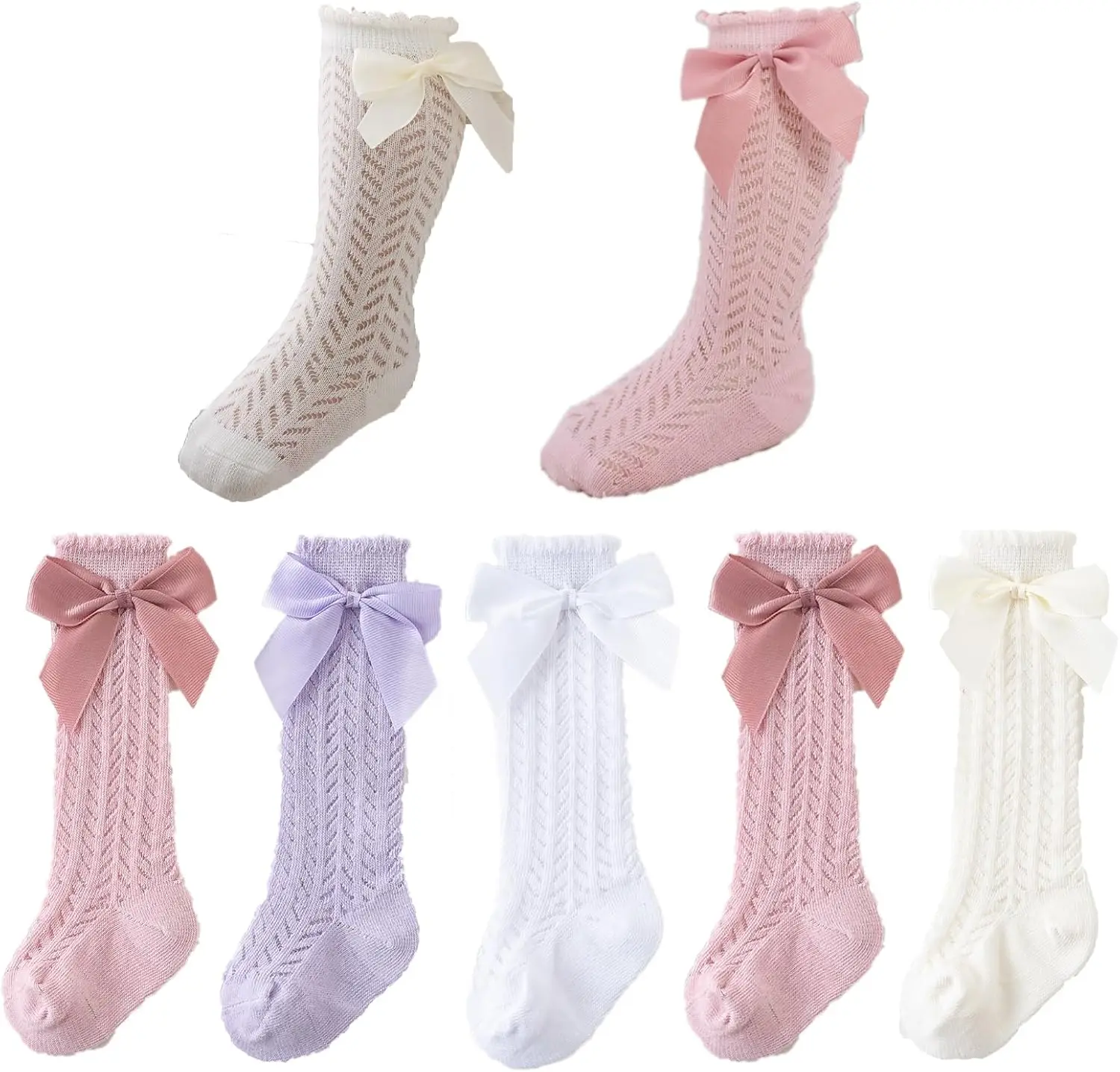 Baby Girls Knee High Mesh Socks Breathable Infants Toddlers Bowknot Dress Socks