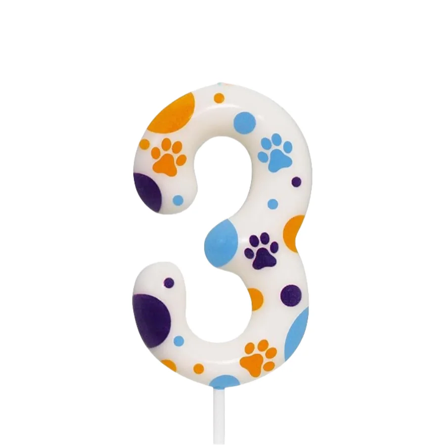 Candele di compleanno a tema zampa di cane blu, forniture per feste di compleanno con stampa di zampe numero 2, decorazioni per torte con zampe da