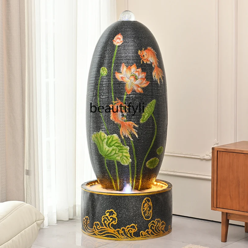 

Living room indoor circulating water flow ornament hotel lobby feng shui wheel ball decoration fish tank landscaping view