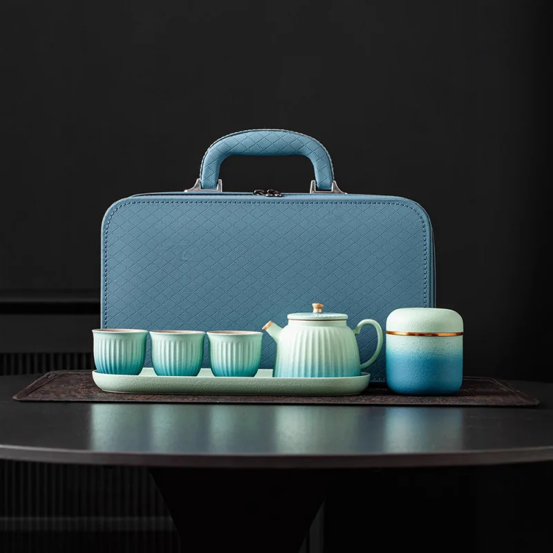 Golden Years Ceramic Travel Tea Set Complete Set with Gaiwan and Teacups Portable Outdoor Home Business Gift