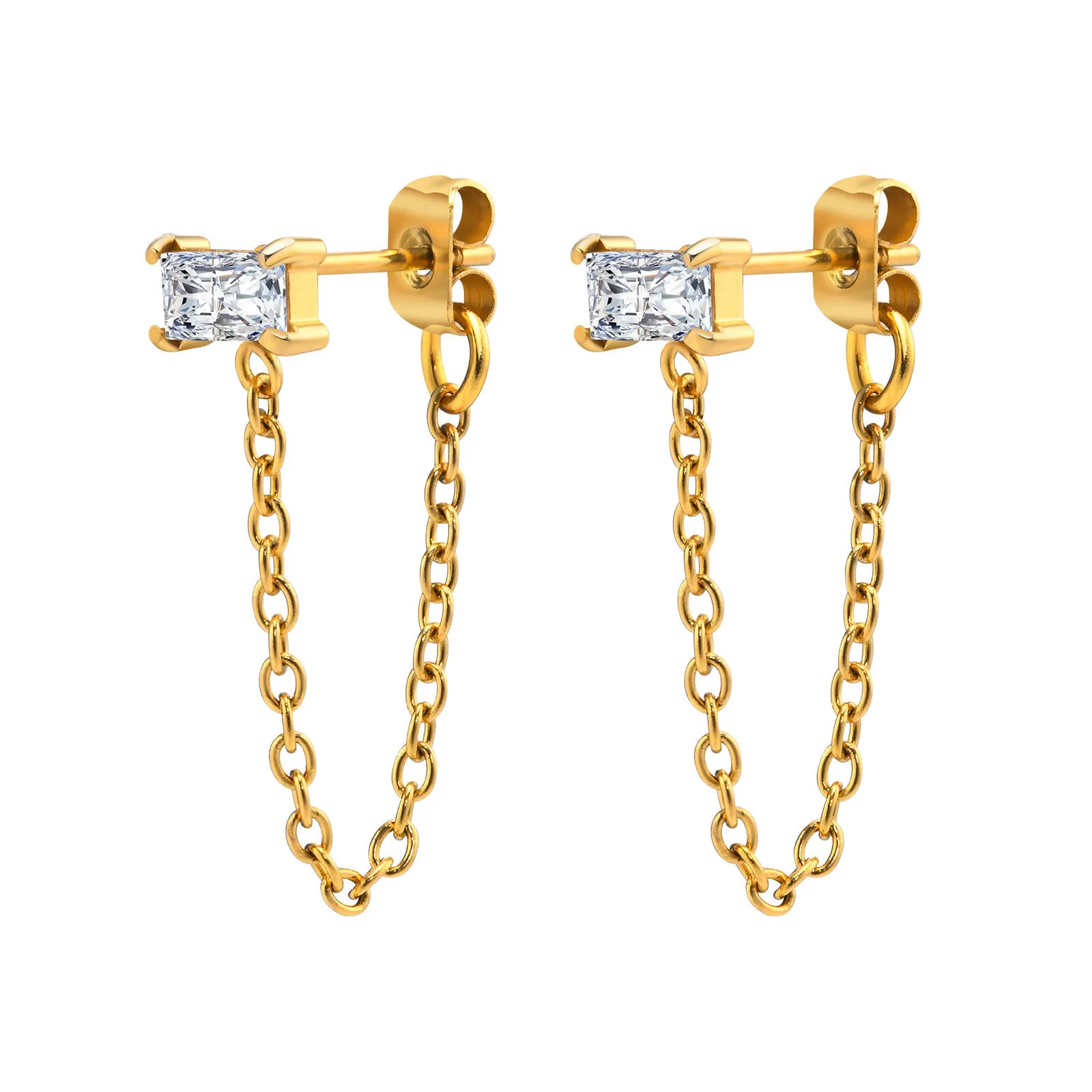 

Cubic Zirconia Studs Chain Drop Dangle Earrings for Women, Stainless Steel Hypoallergenic Jewelry