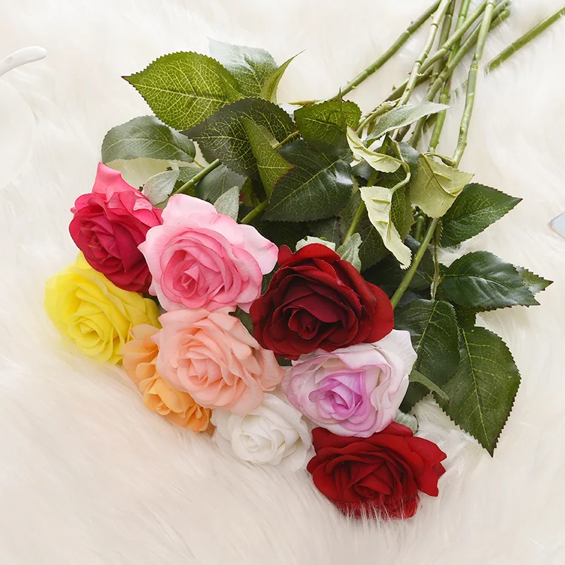 5Pcs Feel Moisturizing Red Rose Artificial Flowers Silk Fake Rose Decoration for Home Party Event Layout Bridal Wedding Bouquet