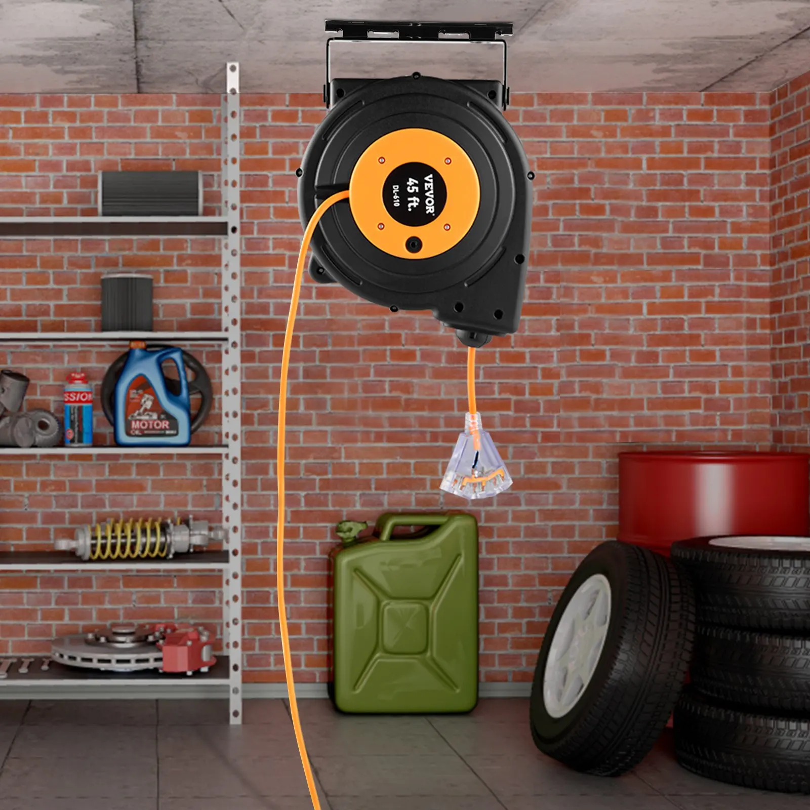 بكرة تمديد قابلة للسحب، سلك طاقة عالي التحمل 12AWG 3C SJTOW بطول 45 قدمًا و12AWG، أسود