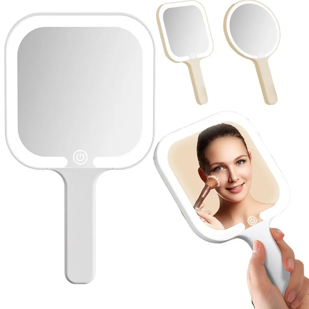 

Зеркало для макияжа со светодиодной подсветкой (квадратное/круглое), 3 цвета, регулируемая яркость, портативное, ручное, с регулируемой яркостью