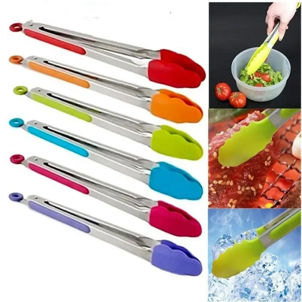 

Silicone Grilling Tong Stainless Steel Food Clip Salad Bread Serving Tong Non-Stick for Barbecue Kitchen Cooking Clip Clamp Tool