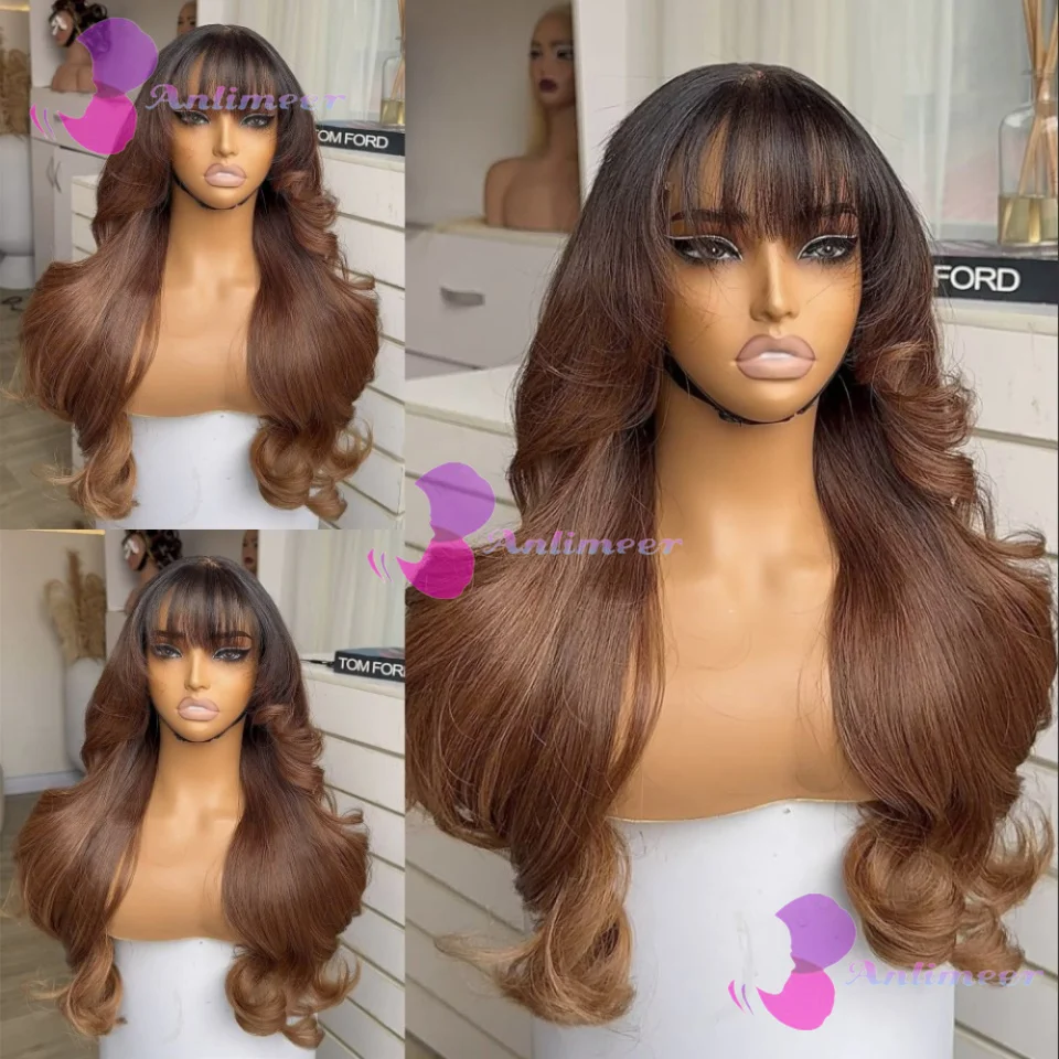 

# Парик из натуральных волос 1b/30 Ombre Brown Body Wavy с эффектом волнистых прядей, 13x4/13x6/360/Full Lace, предварительно снятая линия роста волос, 5x5 Silk Top Closure