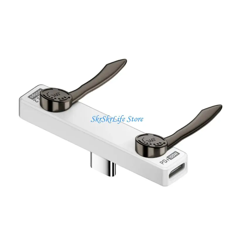 E65E USB C Fold Out Phone Stand Adapter with 100W Charging Input, 10Gbps Data Transfer and Bag Carry Size at Desks