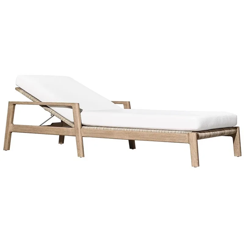 

Outdoor solid wood leisure bed, beach pool villa courtyard rattan lounger