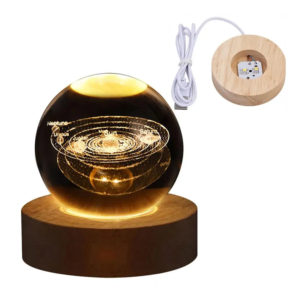 

Wooden Base Night Light 3d Engraved Milky Way Ball Night Light with Wooden Base Usb Plug-play Bedside Lamp Desktop for Home