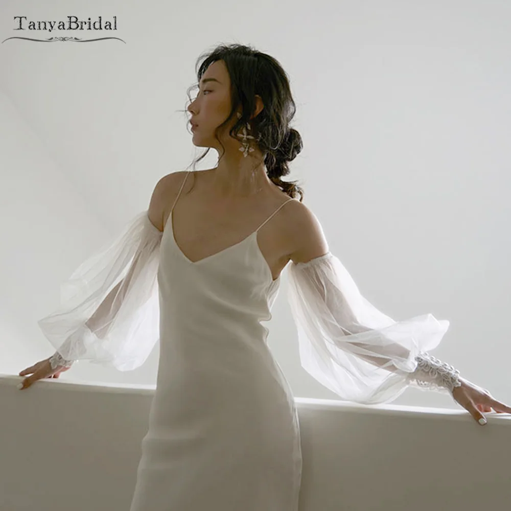 

Tulle Lantern Long Detachable Sleeves Elastic Band With Lace Appliques Wedding Accessories DG150