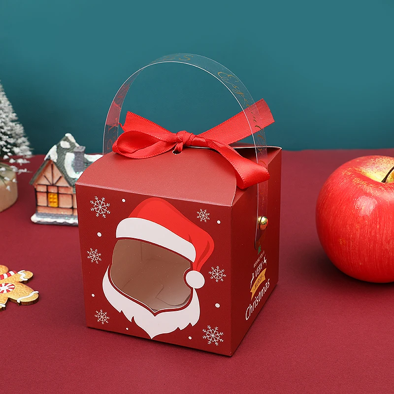 4pcs Christmas Paper Box With Window Handle Santa Snowman Candy Gift Packaging Box Bag For New Year Navidad Gift Home Xmas Decor image 6