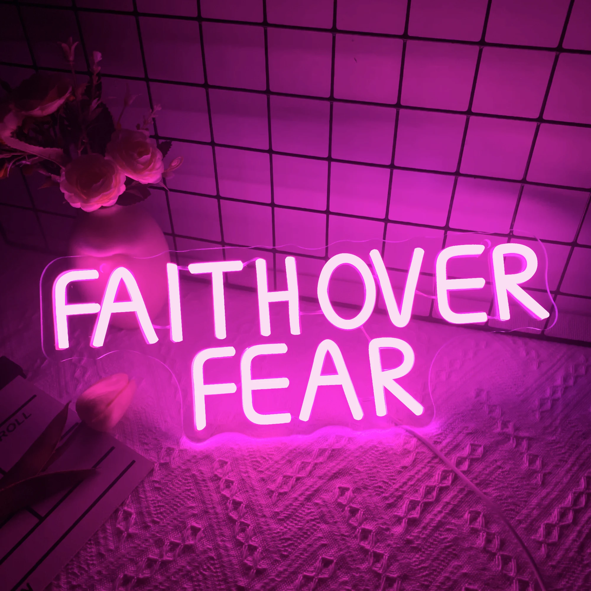 Faith over Fear Neon Sign Bible Verse LED Gift For Christians Jesus Lover Gift Religious Faith Sign Christmas Gift