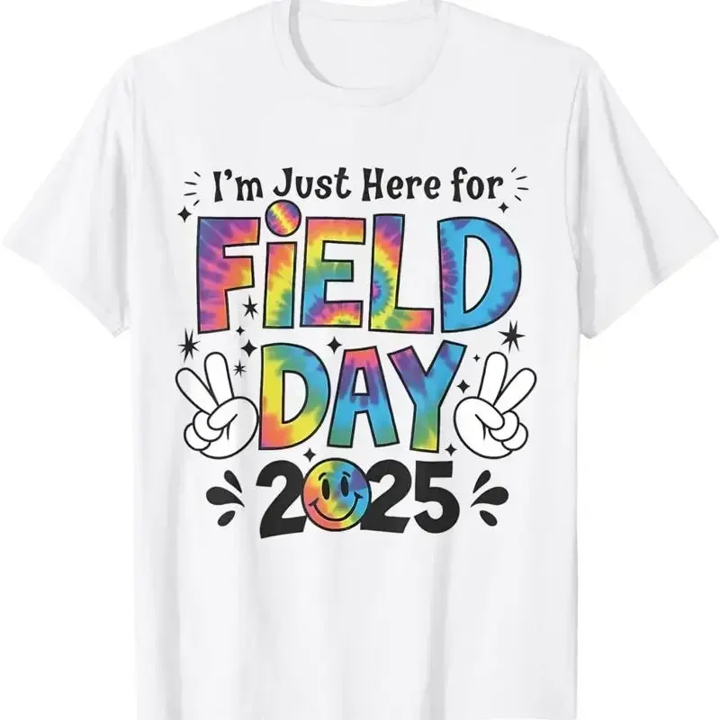 Tie Dye Just Here For Field Day 2025 Peace Sign Teacher Kids T Shirt
