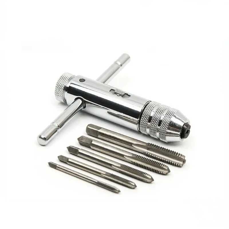 Adjustable M3-M12 T-Handle Ratchet Tap Holder Wrench Set Hand Tapping Tools with Thread Tap Drill Bits