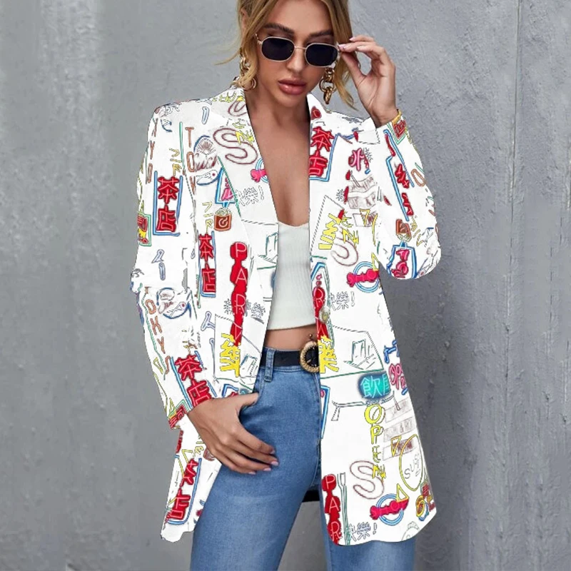 Fashion New Print Blazer Women\'s Vintage Letter Irregular Jacket High Street Elegant Women\'s Jacket Women Clothing