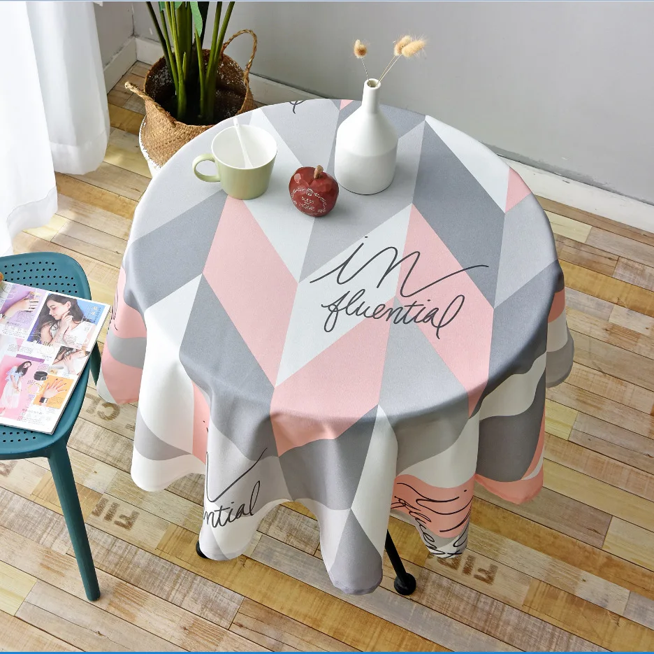 160cm Nordic Style Round Tablecloth Waterproof Restaurant Hotel Household Round Table Cloth Printing Plaid Geometric Animal