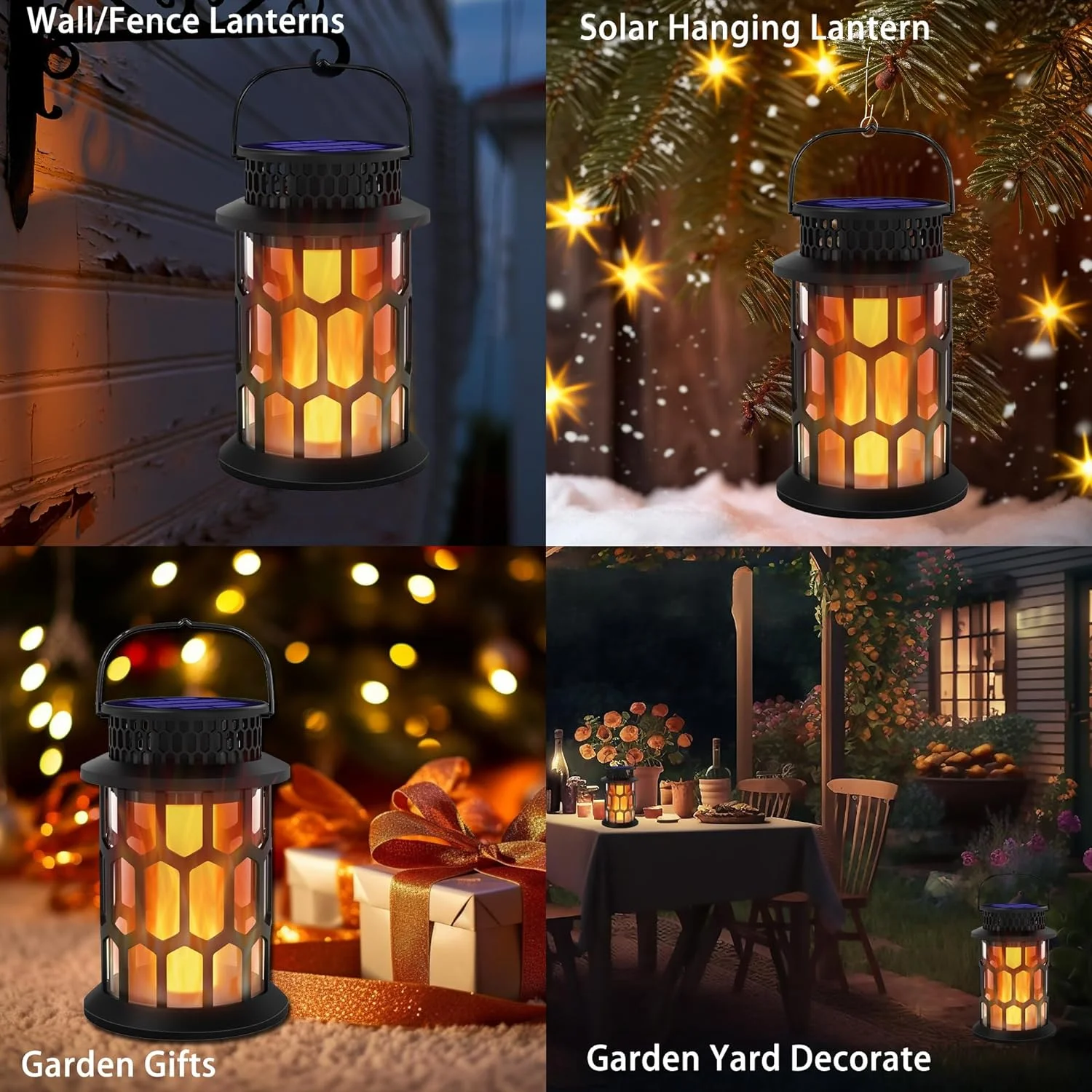 installed solar lanterns Outdoor waterproof flicker flame hanging wireless lanterns decorative lighting suitable for courtya