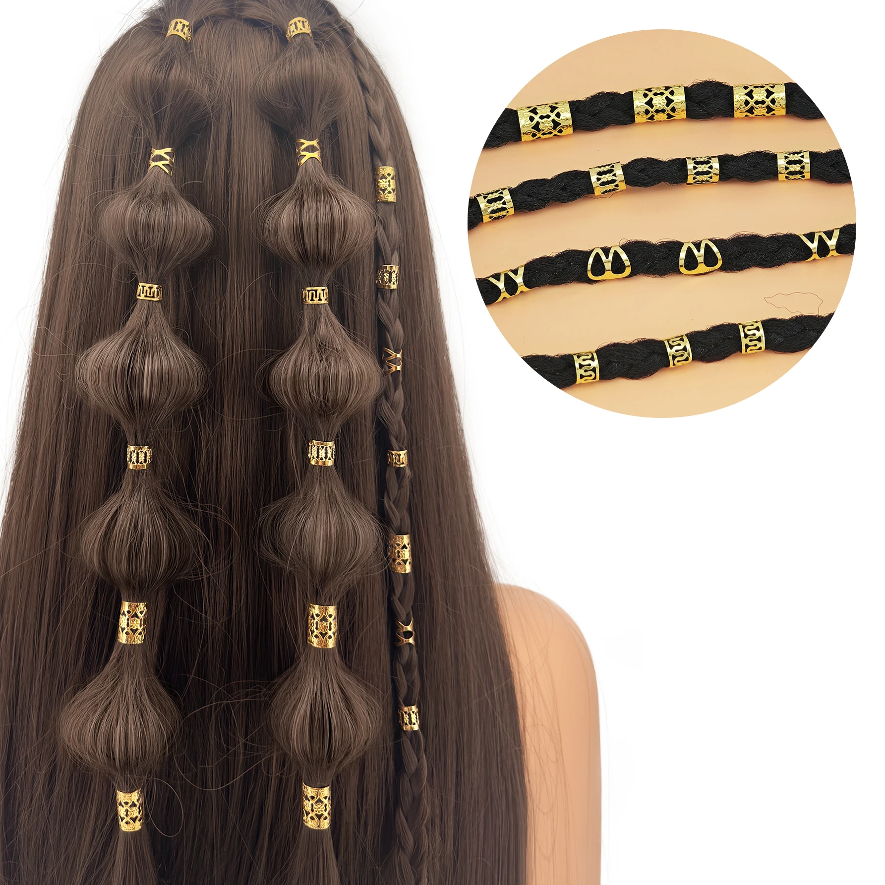 80 Uds. De joyería para el cabello de aleación, puños para el cabello para trenzas, cuentas de rastas de Metal, puños para el cabello, anillos, accesorios para trenzas de varios estilos