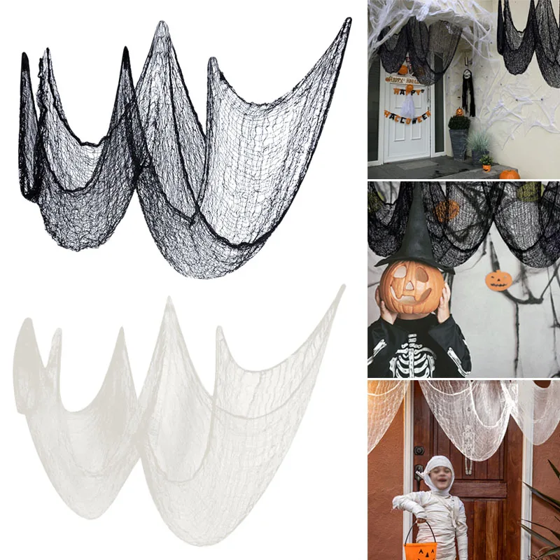 2m 4m Giant Spider Web Halloween White Black Stretch Cobweb For Halloween Party Scene Home Bar Haunted House Decor Horror Props