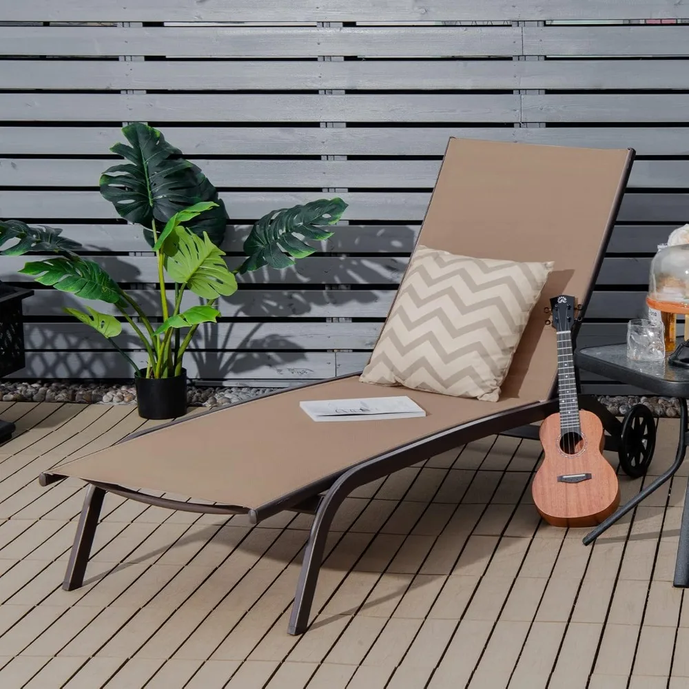 

Patio Lounge Chairs for Pool Area, Outdoor Chaise Lounger with 6 Adjustable Position Smooth Wheels and Quick-Drying Fabric